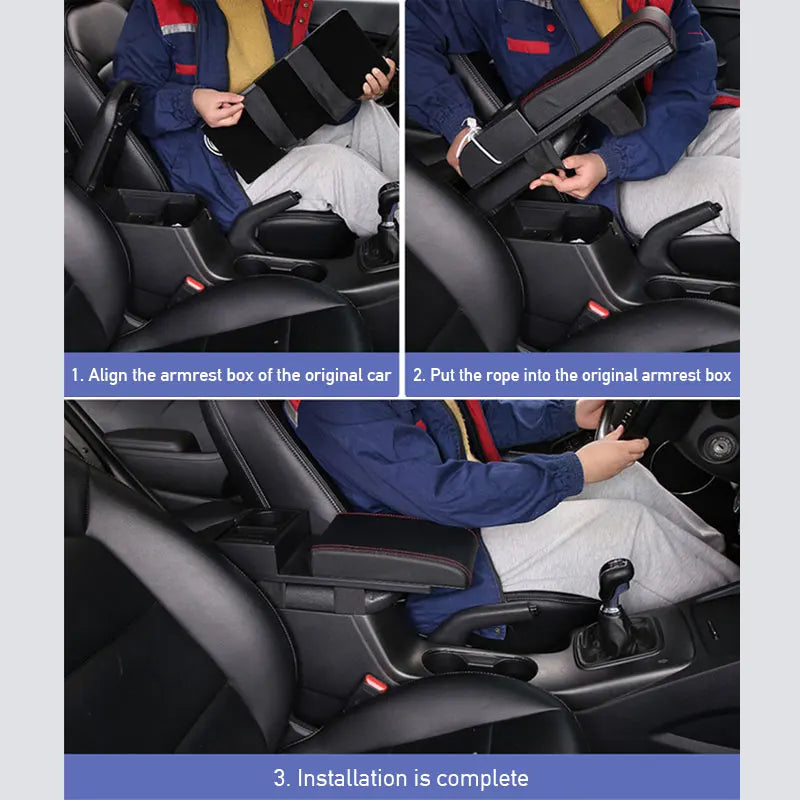 Universal Car Armrest with Cup Holder and USB Storage Box