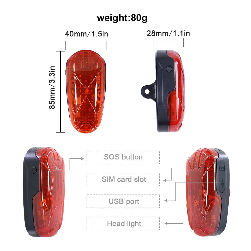 Bicycle GPS Tracker TK906 Bike Lamp GPS Tracker Long Standby Waterproof SOS Over-speed Alarm Bike Locator Lifetime Free Platform
