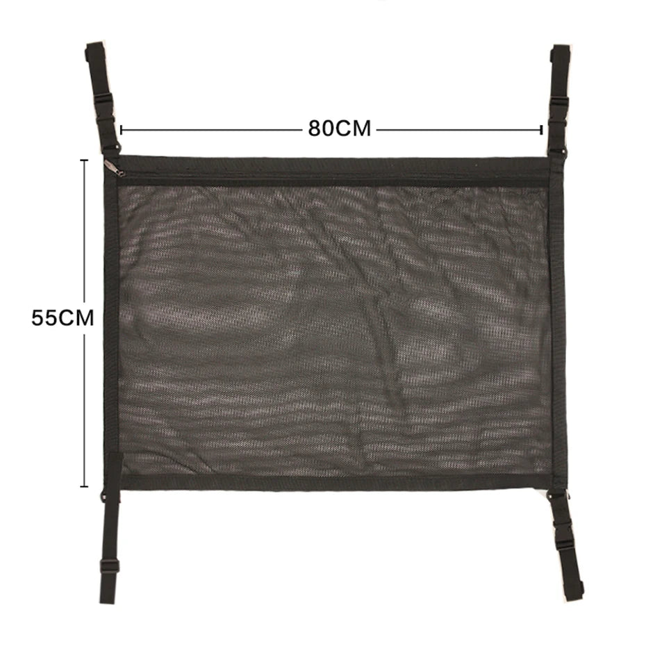 SEAMETAL Car Ceiling Storage Net Pocket 80cm*55cm Hanging Polyester Mesh Storage Bag Traveling Auto Roof Organizer with Zipper