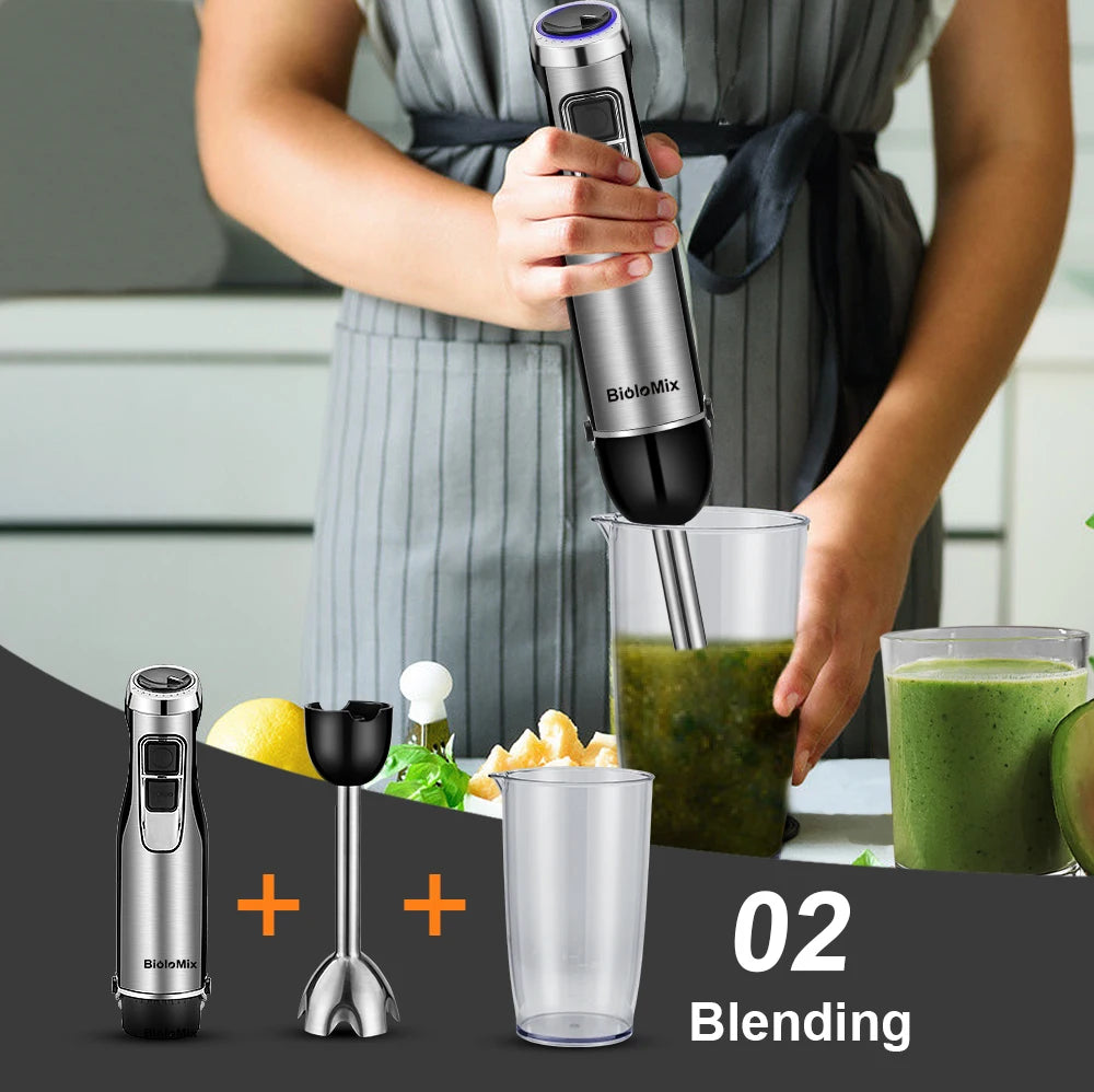 4-in-1 1200W Immersion Hand Blender with Chopper, Whisk and Cup