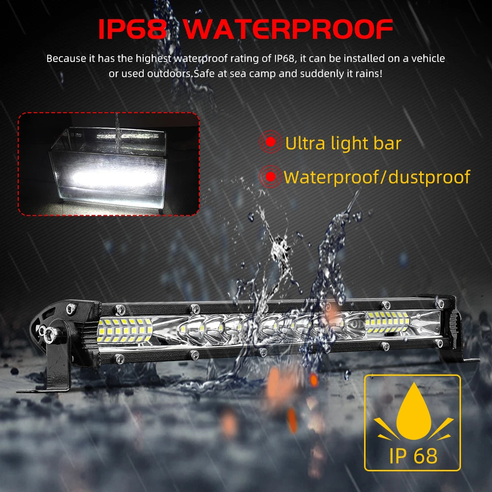 12-52 Inch Off Road LED Light Bar Combo Beam 6500K IP68
