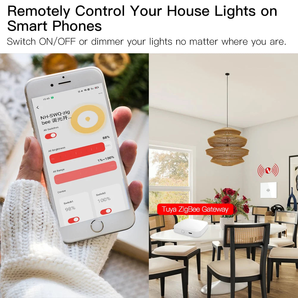 MOES Smart Dimmer Switch ZigBee Tuya, 1/2/3 Gang Control, Alexa Google Home Compatible, APP Remote Dimming