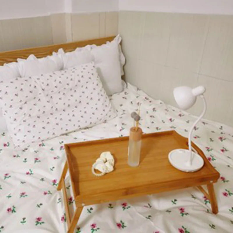 Foldable Bamboo Laptop Desk Bed Tray with Storage 50cm