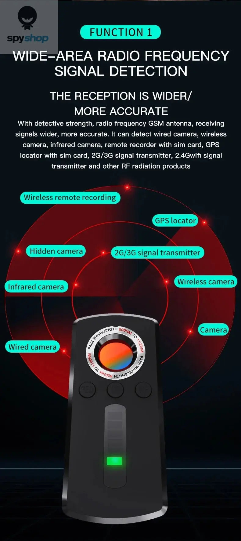 Hidden Camera Detector Anti Spy Gadget Anti-Spy RF Detector Car GPS Camera Finder for Privacy Protection Wireless Signal Mini Spy-shop.com