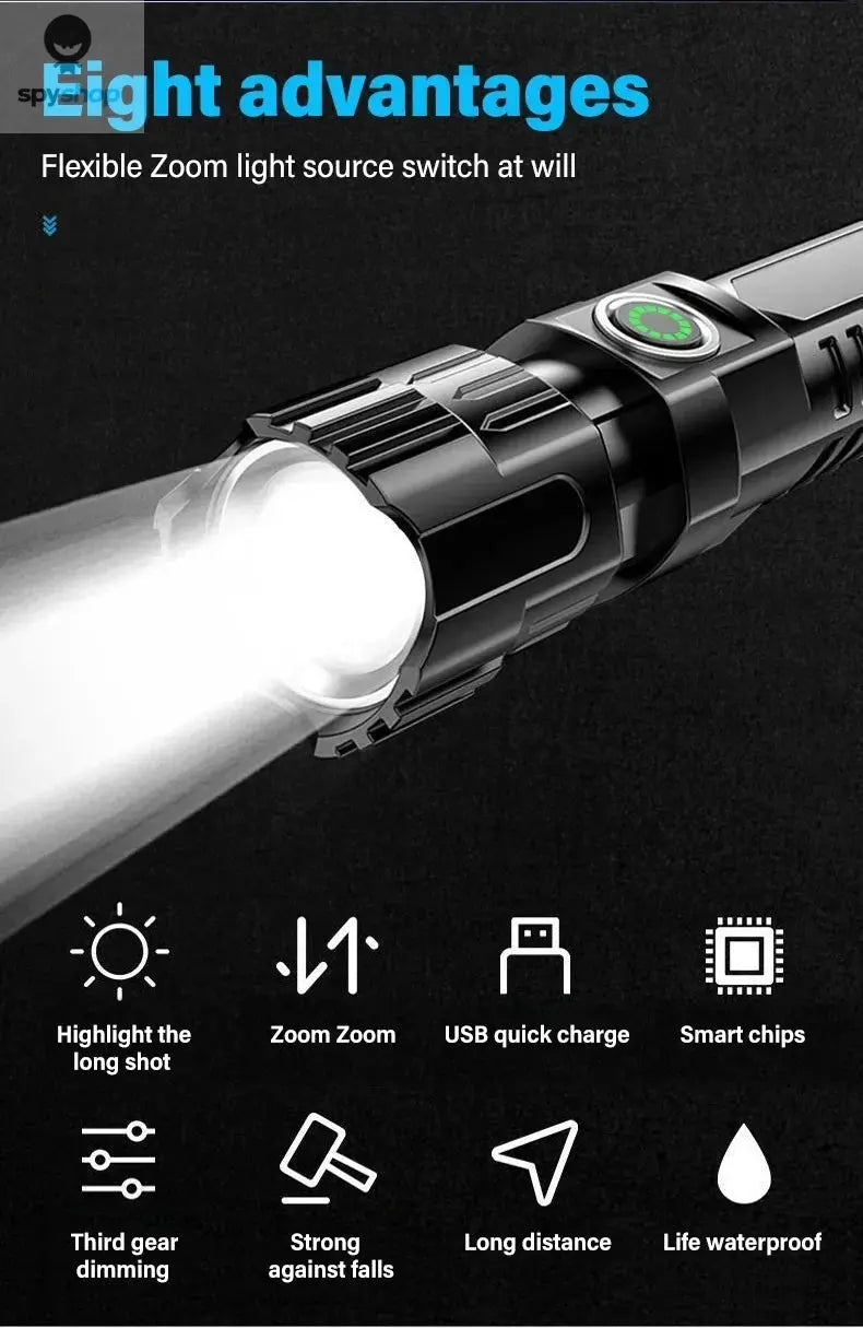 High Strong Power Led Flashlights 2000LM Tactical Torch with Display Light USB Charging Camping Fishing Emergency Zoom Lantern Spy-shop.com