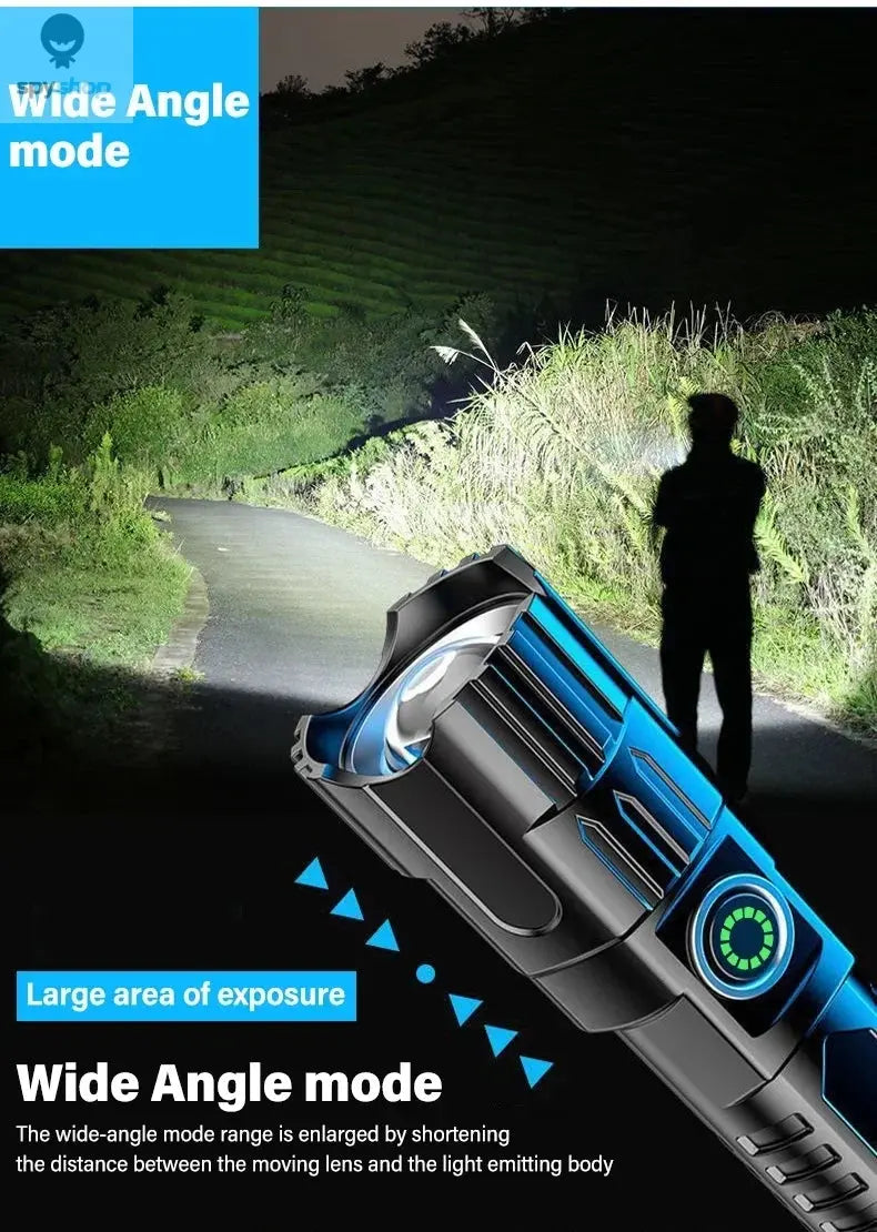 High Strong Power Led Flashlights 2000LM Tactical Torch with Display Light USB Charging Camping Fishing Emergency Zoom Lantern Spy-shop.com