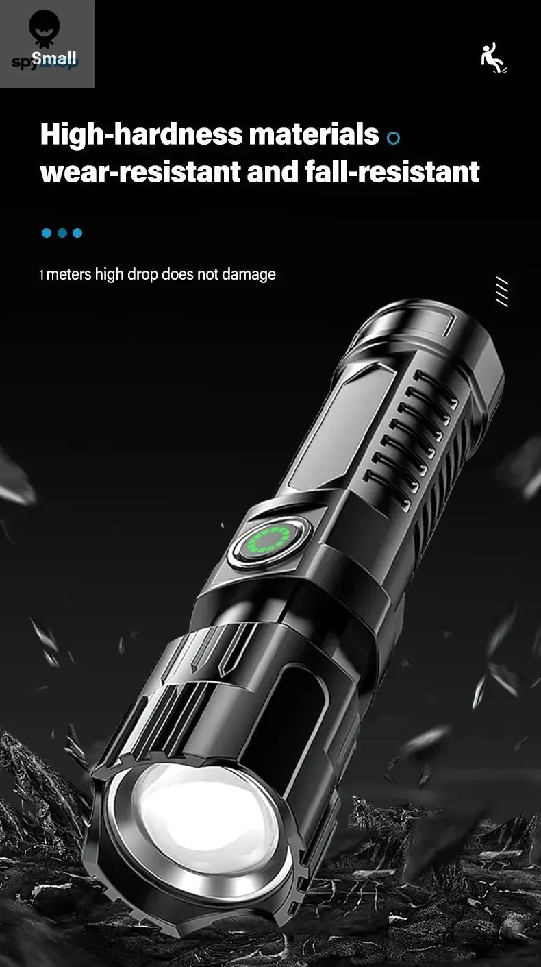 High Strong Power Led Flashlights 2000LM Tactical Torch with Display Light USB Charging Camping Fishing Emergency Zoom Lantern Spy-shop.com