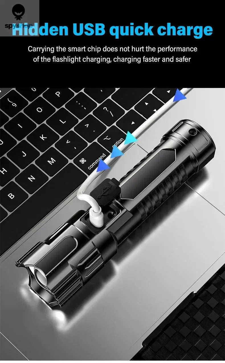High Strong Power Led Flashlights 2000LM Tactical Torch with Display Light USB Charging Camping Fishing Emergency Zoom Lantern Spy-shop.com