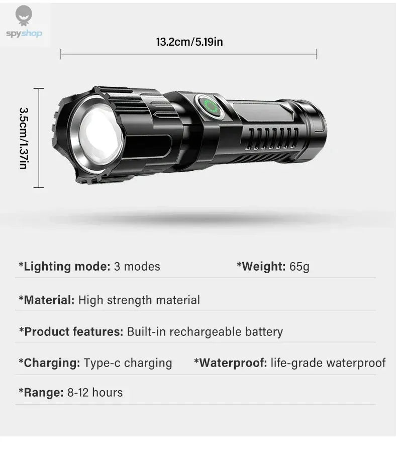 High Strong Power Led Flashlights 2000LM Tactical Torch with Display Light USB Charging Camping Fishing Emergency Zoom Lantern Spy-shop.com