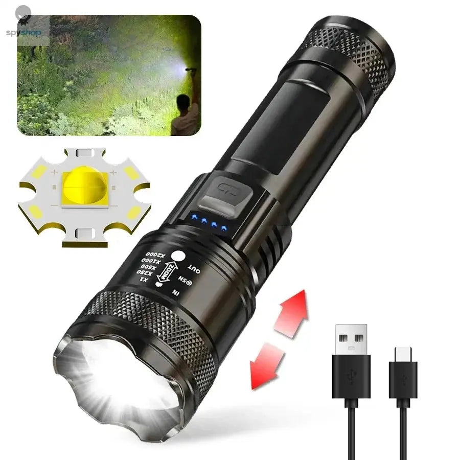 High Strong Power Led Flashlights 2000LM Tactical Torch with Display Light USB Charging Camping Fishing Emergency Zoom Lantern Spy-shop.com