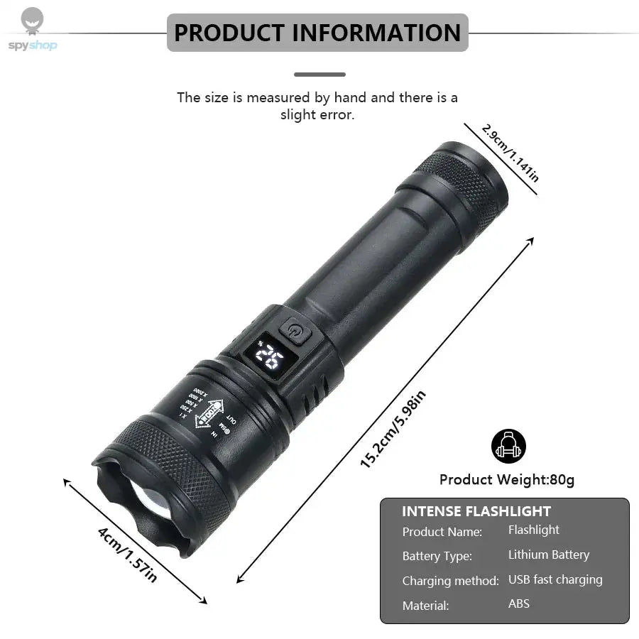 High Strong Power Led Flashlights 2000LM Tactical Torch with Display Light USB Charging Camping Fishing Emergency Zoom Lantern Spy-shop.com