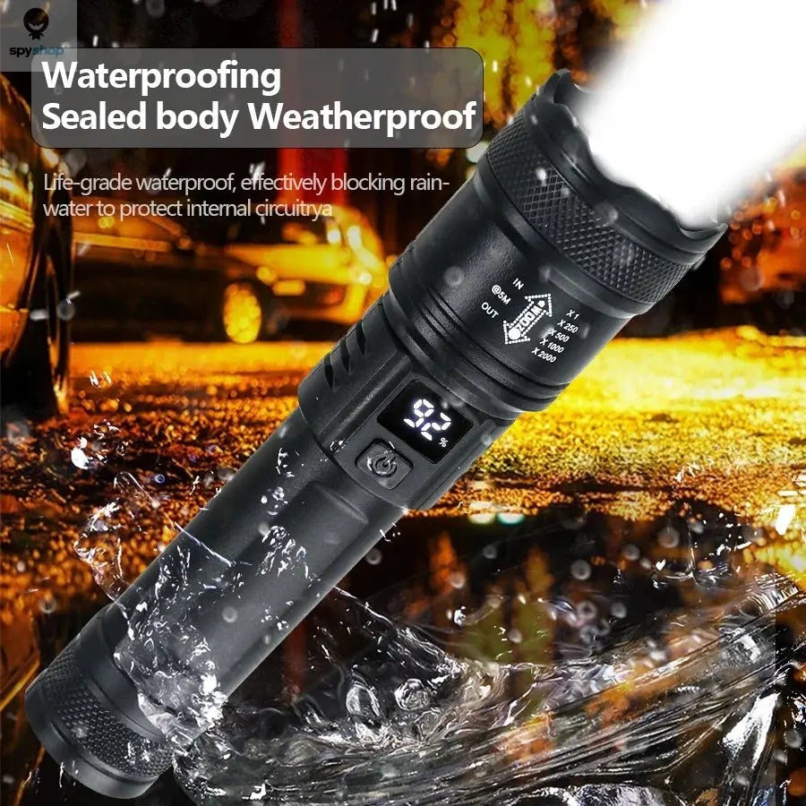 High Strong Power Led Flashlights 2000LM Tactical Torch with Display Light USB Charging Camping Fishing Emergency Zoom Lantern Spy-shop.com