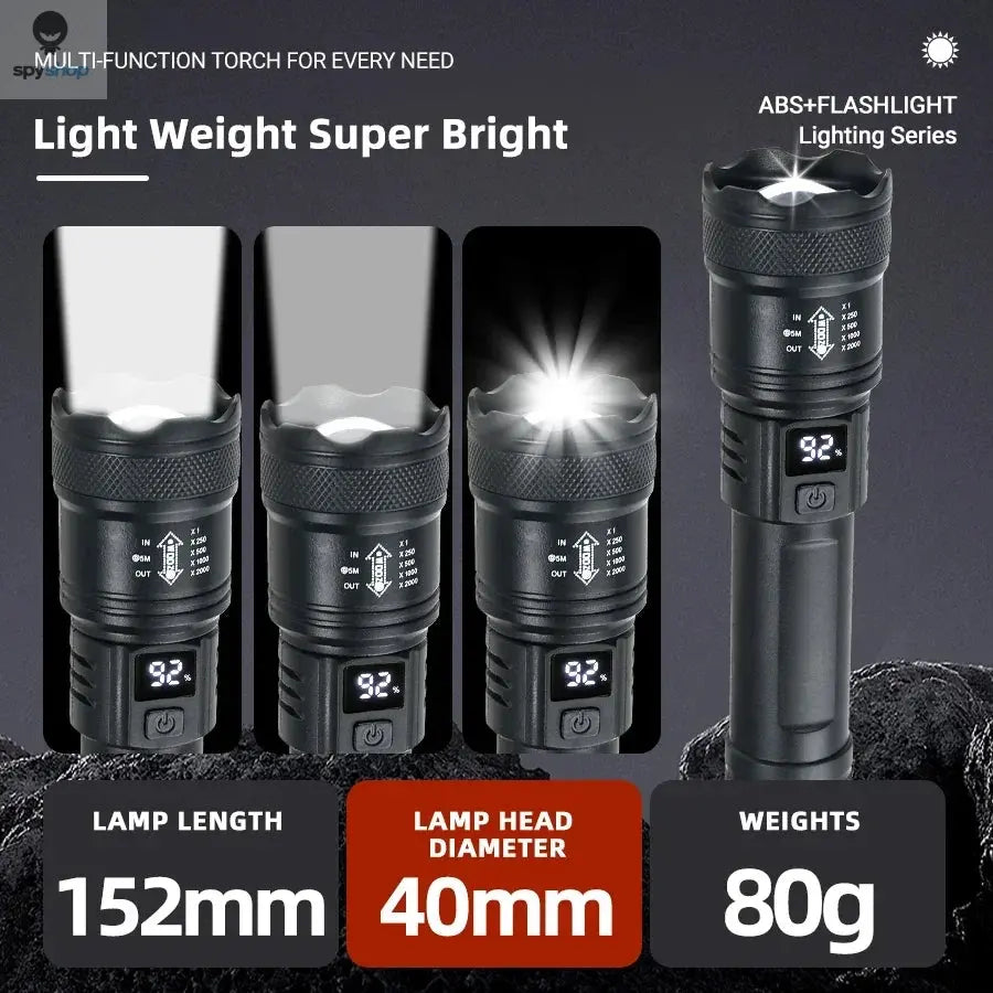 High Strong Power Led Flashlights 2000LM Tactical Torch with Display Light USB Charging Camping Fishing Emergency Zoom Lantern Spy-shop.com