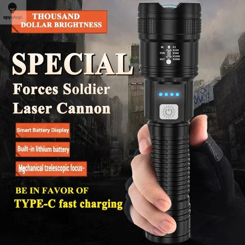 High Strong Power Led Flashlights 2000LM Tactical Torch with Display Light USB Charging Camping Fishing Emergency Zoom Lantern Spy-shop.com