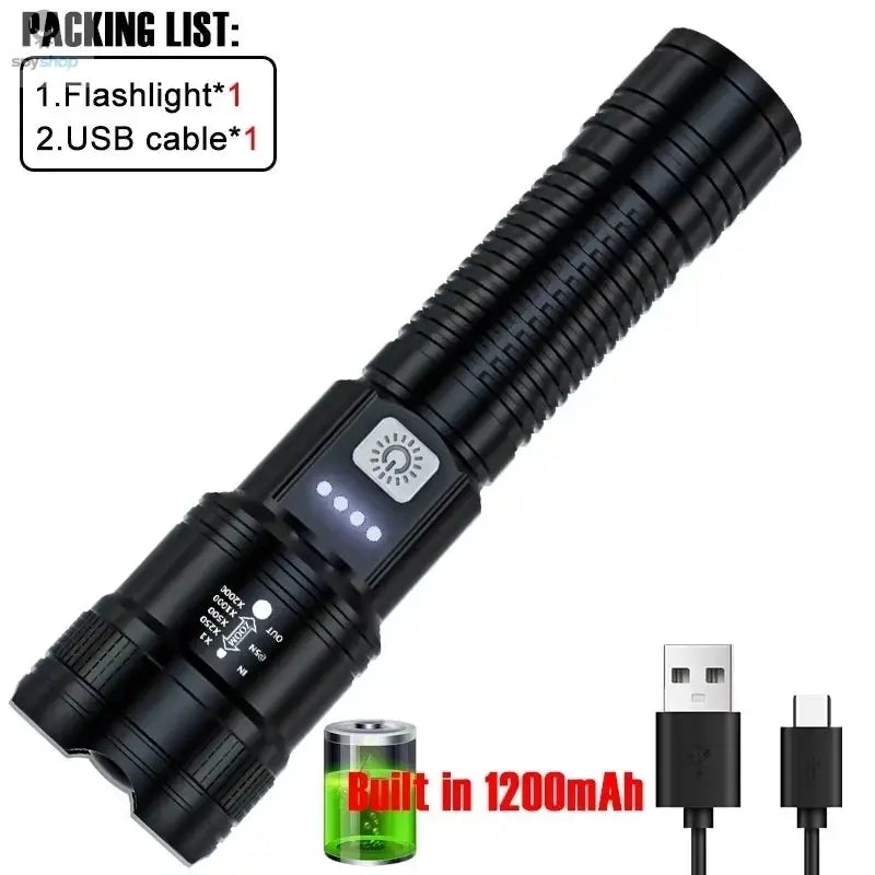 High Strong Power Led Flashlights 2000LM Tactical Torch with Display Light USB Charging Camping Fishing Emergency Zoom Lantern Spy-shop.com