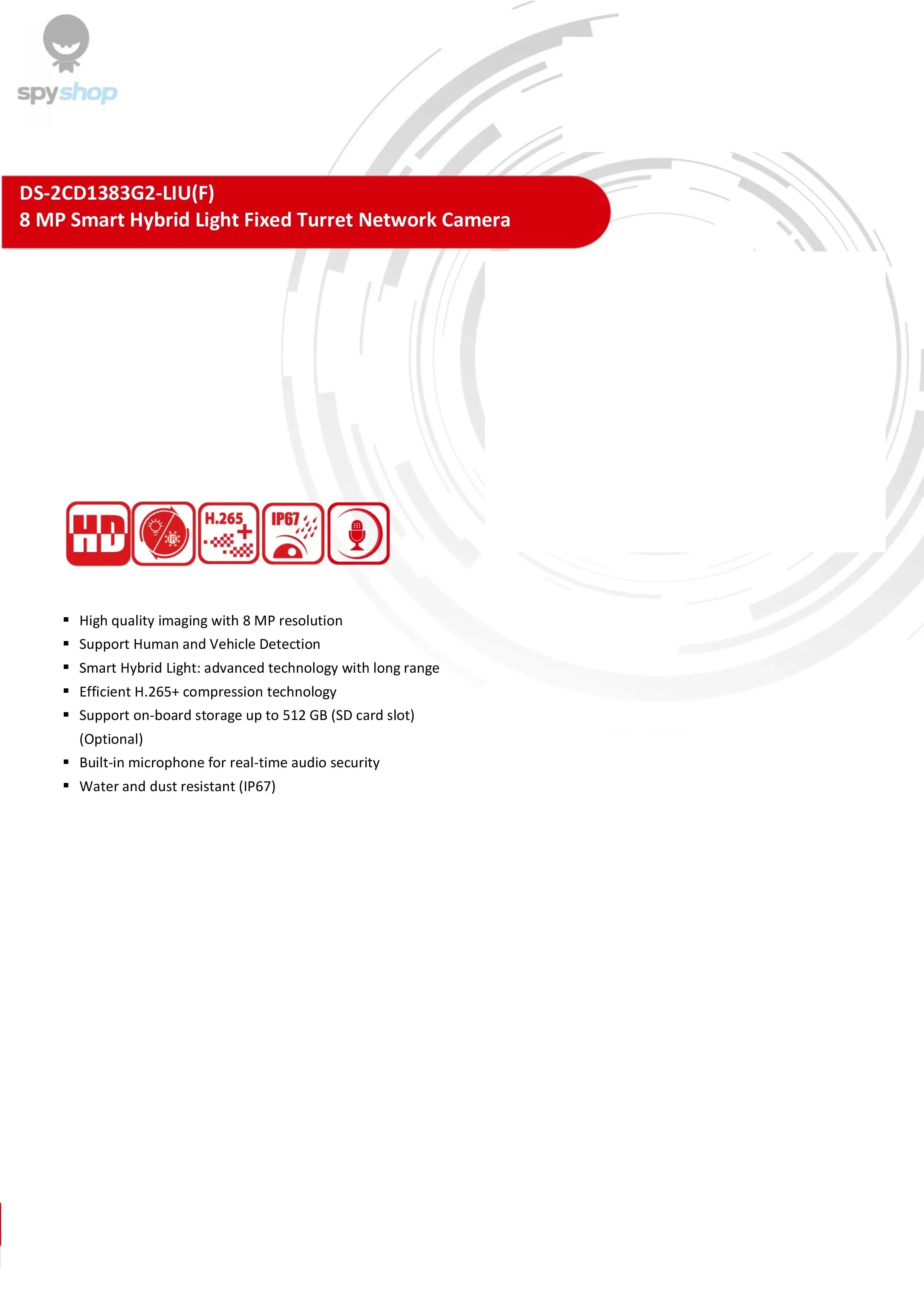 Hikvision 8MP IP Camera DS-2CD1383G2-LIU 4K Smart Hybrid Light With Dual-Light IR White Light Built-in Mic Turret Network Camera Spy-shop.com