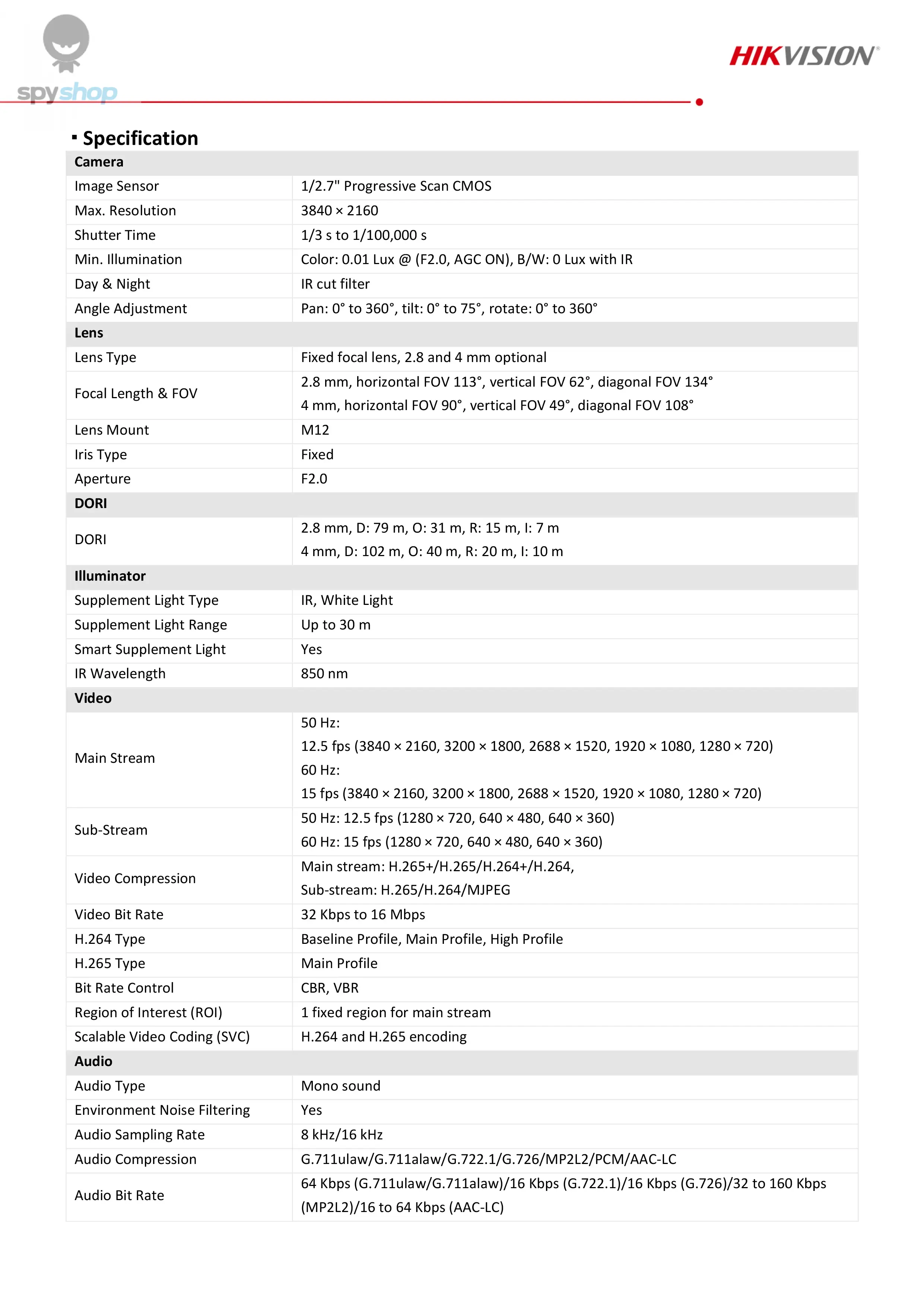 Hikvision 8MP IP Camera DS-2CD1383G2-LIU 4K Smart Hybrid Light With Dual-Light IR White Light Built-in Mic Turret Network Camera Spy-shop.com