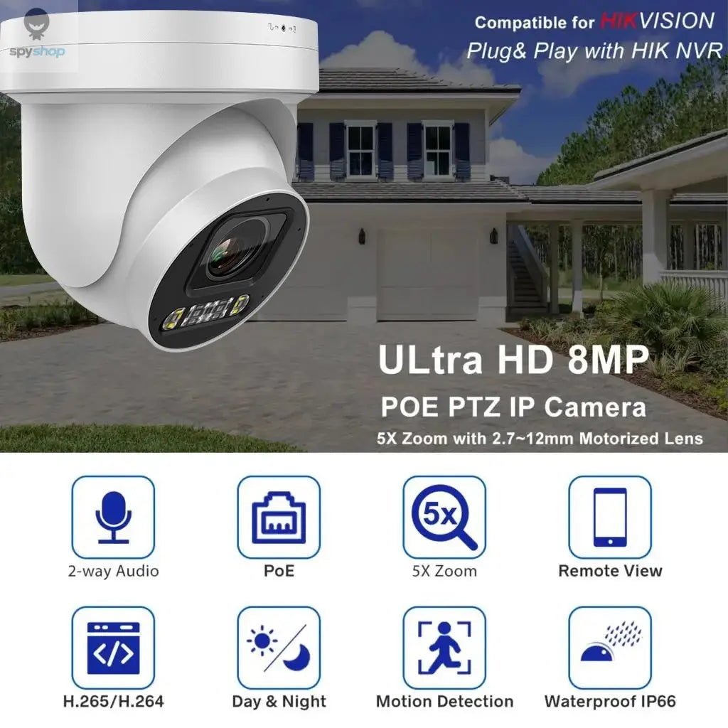 Hikvision Compatible 8MP 5X Zoom PTZ Camera POE Smart Dual Light ColorVu Built-in Mic Speaker CCTV Video Surveillance Camera Spy-shop.com