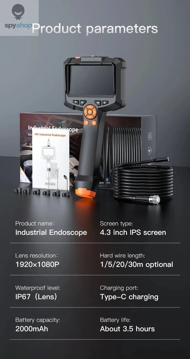 Industrial Endoscope Camera 4.3 "Single Dual Lens HD 1080P Car Inspection Borescope IP67 Waterproof Sewer Camera With LED Spy-shop.com