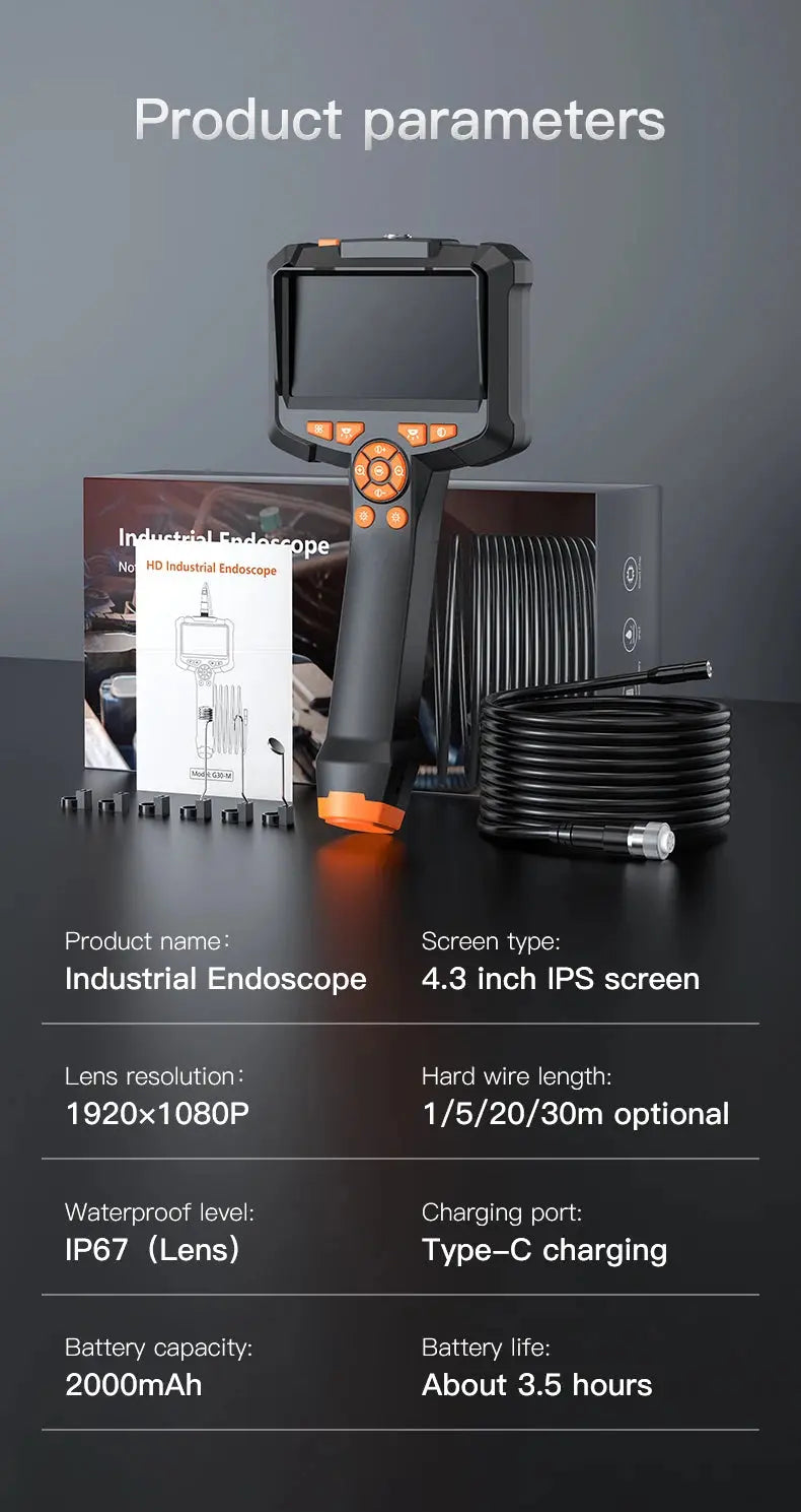 Industrial Endoscope Camera 4.3inch IPS Screen IP67 Waterproof HD1080P 8mm Lens Pipe Sewer Inspection Camera Borescope For Car Spy-shop.com
