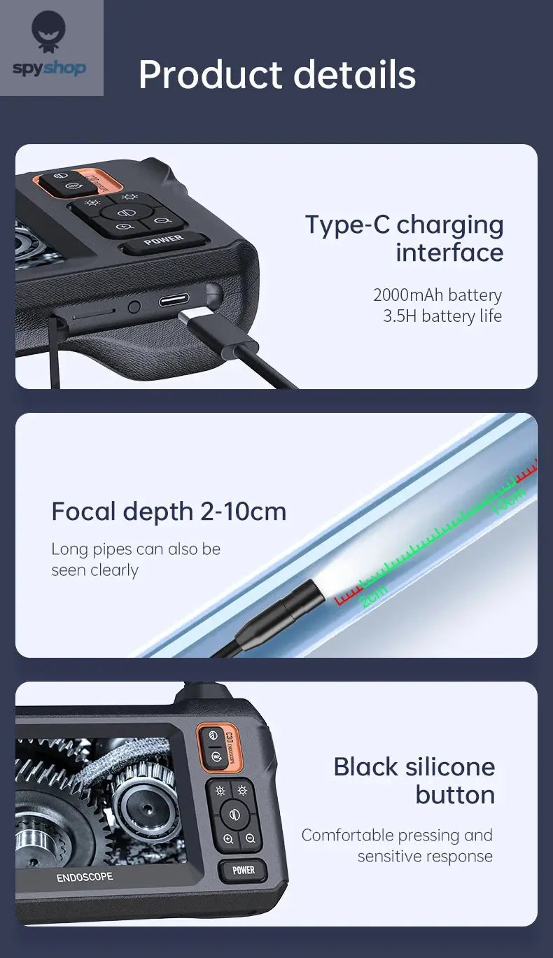 Industrial Endoscope Camera 8mm HD1080P 4.3inch IPS Screen 1080P Pipe Inspection Camera for Car Repair IP67 Waterproof 8 LEDS Spy-shop.com