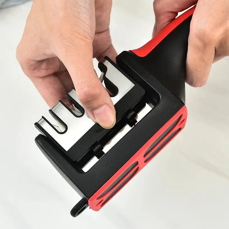 Kitchen 4Segment Knife Sharpener Household Multi-Functional Hand-Held Three-Purpose Black Sharpening Stone Spy-shop.com