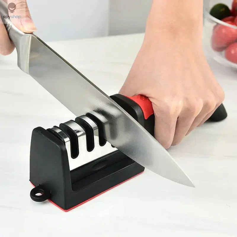 Kitchen 4Segment Knife Sharpener Household Multi-Functional Hand-Held Three-Purpose Black Sharpening Stone Spy-shop.com