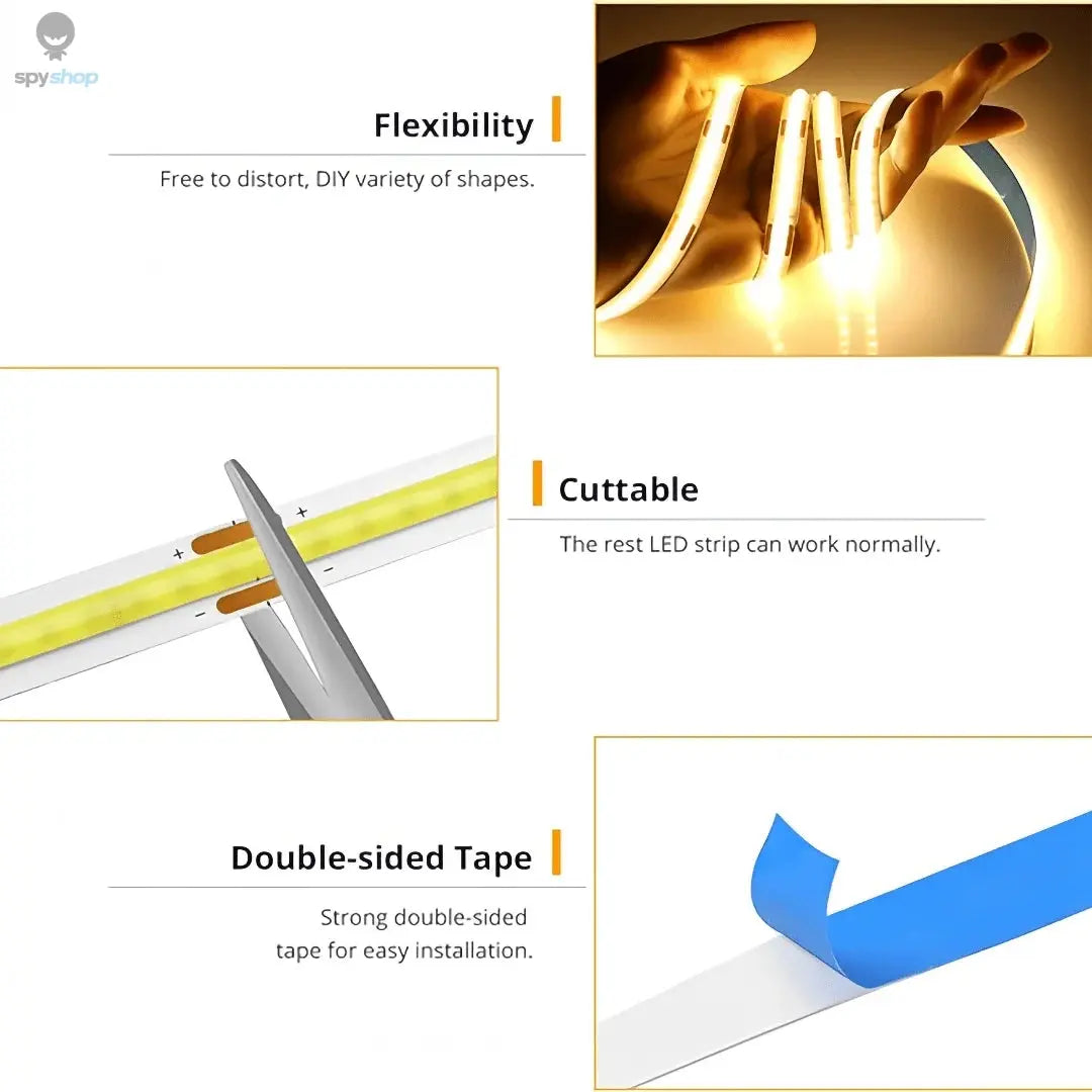 LED COB Light Strip Touch Dimmer Flexible Diode Tape 5V USB Linear Indoor Lighting Lamp Room DIY TV Mirror Backlight Wall Decor Spy-shop.com