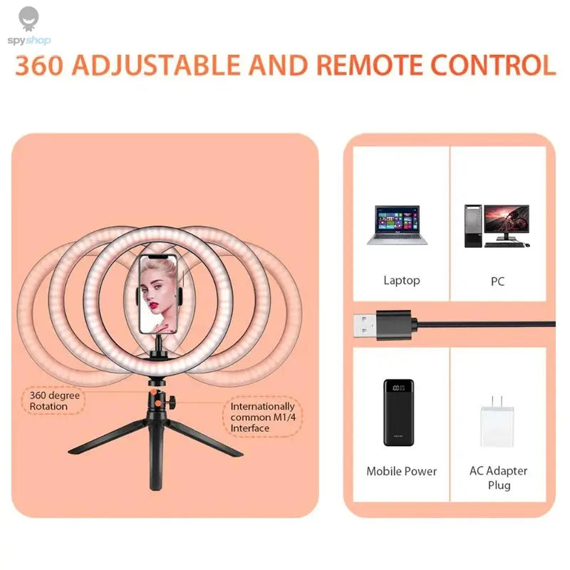 LED Selfie Ring Lighting Photographic Selfie Ring Lamp USB Remote Fill light For YouTube TikTok Video Live Phone Holder & Tripod
