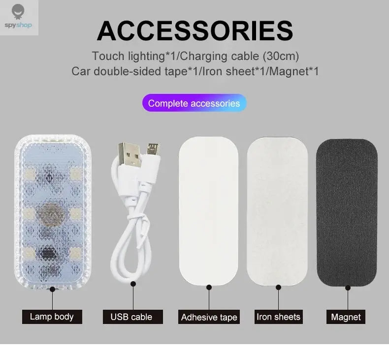 LED Touch Light Mini Wireless Car Interior Lighting Auto Roof Ceiling Reading Lamp for Door Foot Trunk Storage Box USB Charging Spy-shop.com