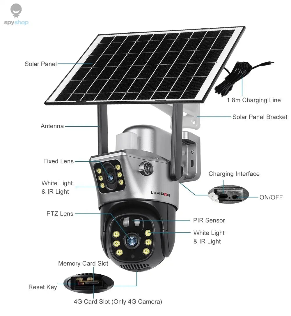 LS VISION Solar Camera 4G Sim Outdoor Dual Lens WiFi 8MP 4K IP Camara Solar Panel CCTV Security Built in Battery PIR Cam V380 Spy-shop.com