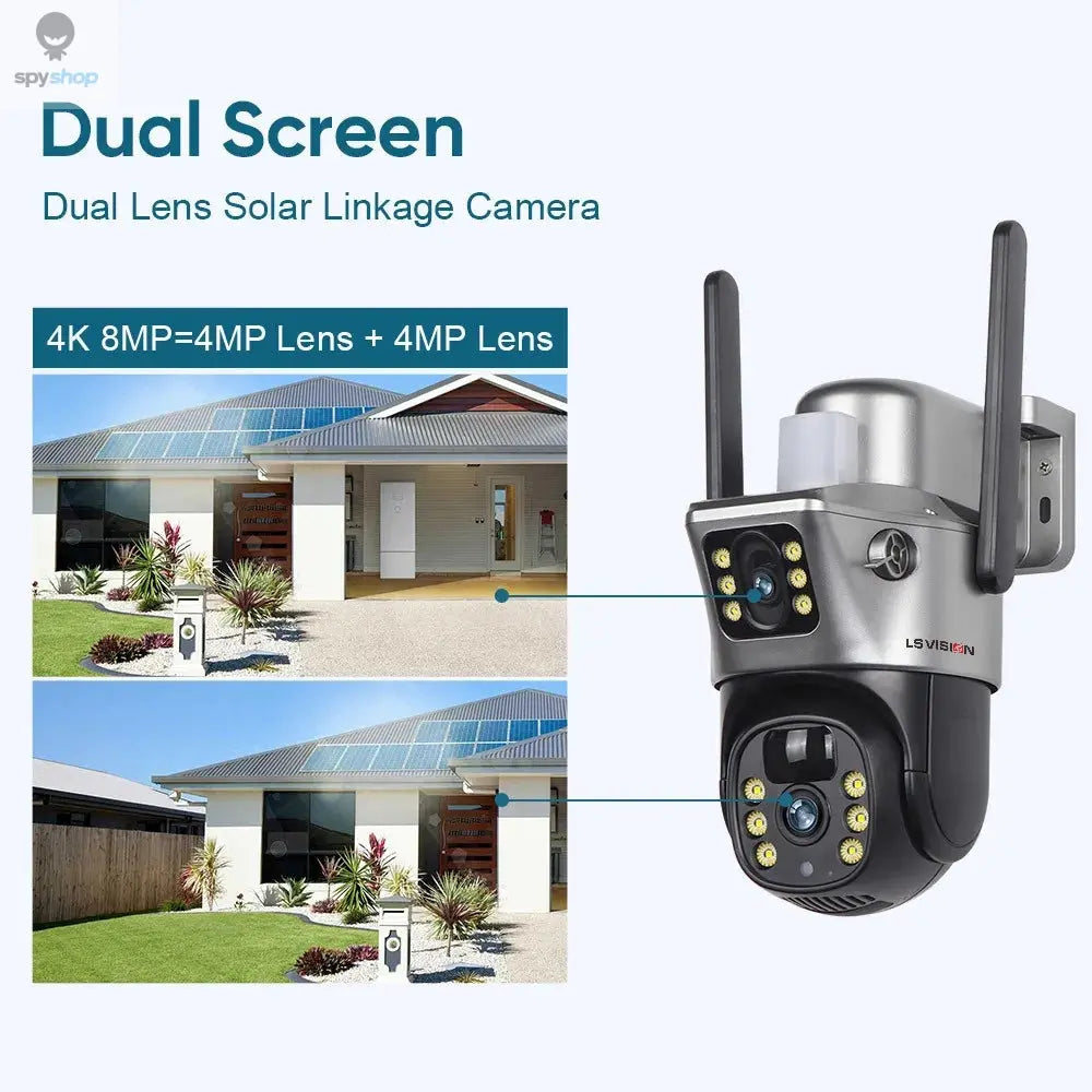 LS VISION Solar Camera 4G Sim Outdoor Dual Lens WiFi 8MP 4K IP Camara Solar Panel CCTV Security Built in Battery PIR Cam V380 Spy-shop.com