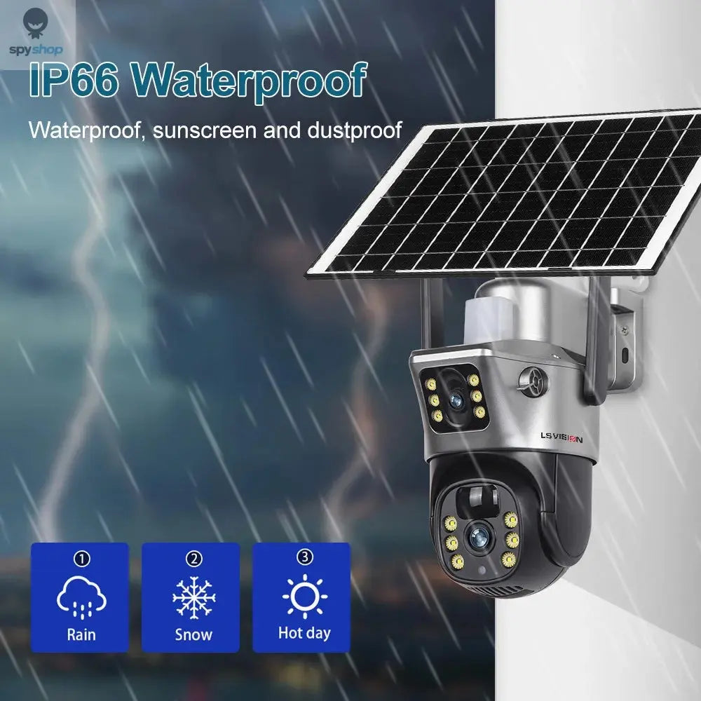 LS VISION Solar Camera 4G Sim Outdoor Dual Lens WiFi 8MP 4K IP Camara Solar Panel CCTV Security Built in Battery PIR Cam V380 Spy-shop.com