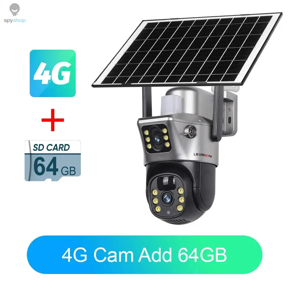 LS VISION Solar Camera 4G Sim Outdoor Dual Lens WiFi 8MP 4K IP Camara Solar Panel CCTV Security Built in Battery PIR Cam V380 Spy-shop.com