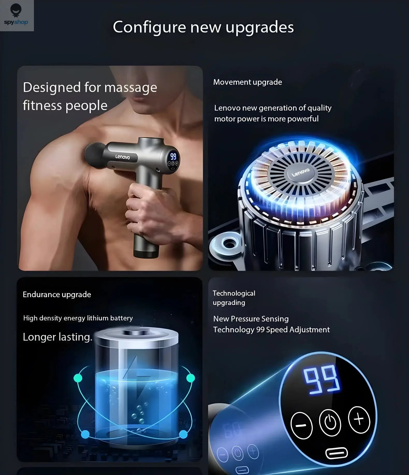 Lenovo Brand Fascia Gun Deeply Relieves Muscle Soreness Fitness and Relaxation Equipment LED Touch Screen 8Massage Head Gifts