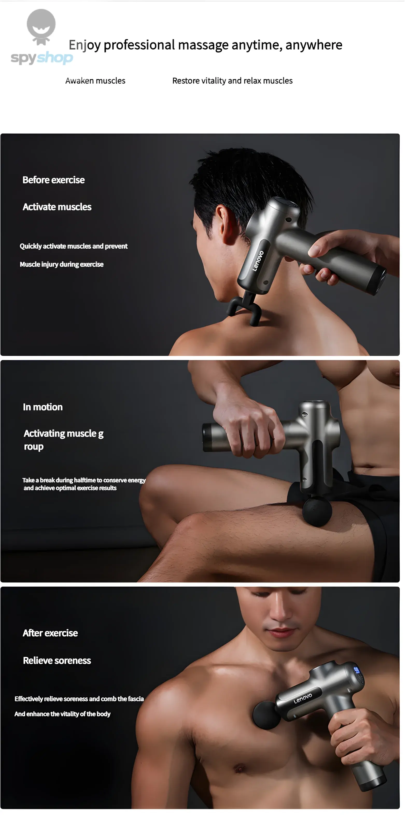 Lenovo Brand Fascia Gun Deeply Relieves Muscle Soreness Fitness and Relaxation Equipment LED Touch Screen 8Massage Head Gifts