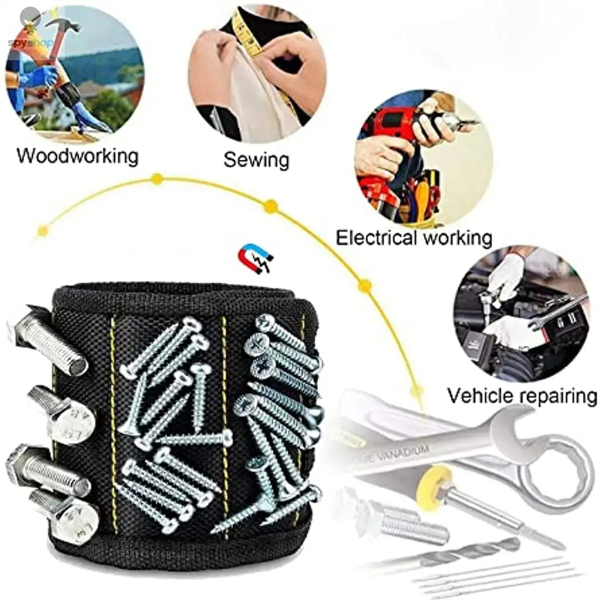Magnetic Wristband for Holding Screws,Nails,Drilling Bits,Wrist Tool Holder Belts with Strong Magnets,Cool Gadgets for Men, wome Spy-shop.com