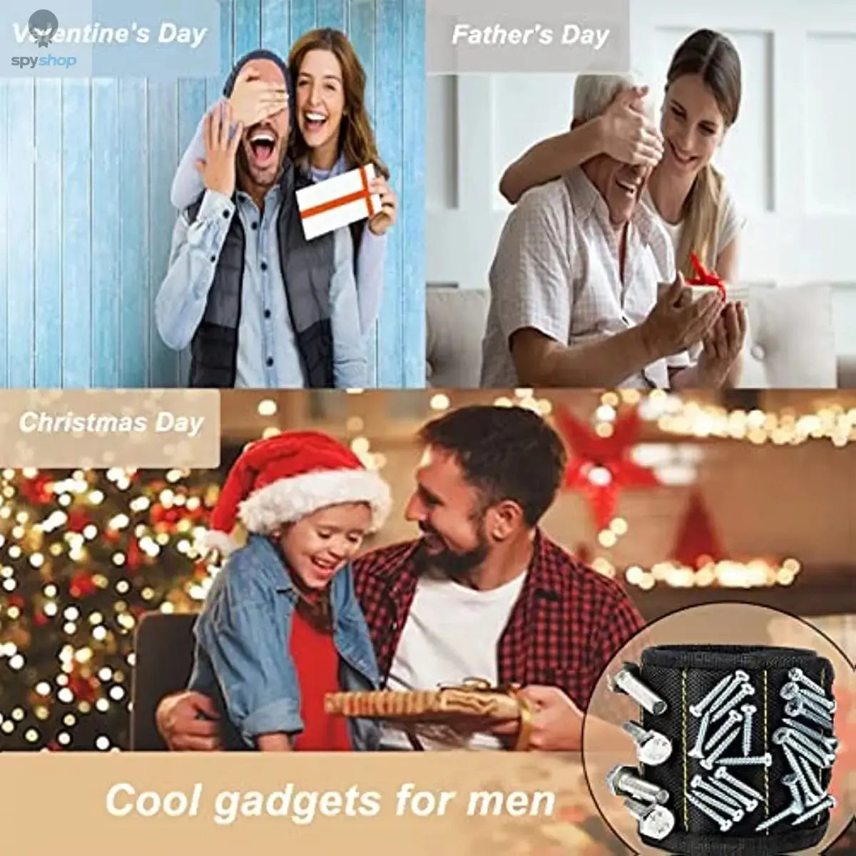 Magnetic Wristband for Holding Screws,Nails,Drilling Bits,Wrist Tool Holder Belts with Strong Magnets,Cool Gadgets for Men, wome Spy-shop.com