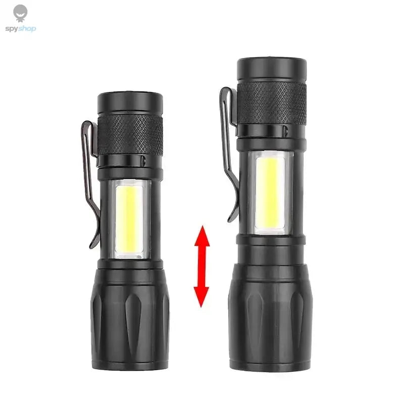 Mini LED Flashlight COB+XPE Portable Torch USB Charging Camping Lantern Zoomable Focus Light Tactical Flashlight with Pen Clip Spy-shop.com