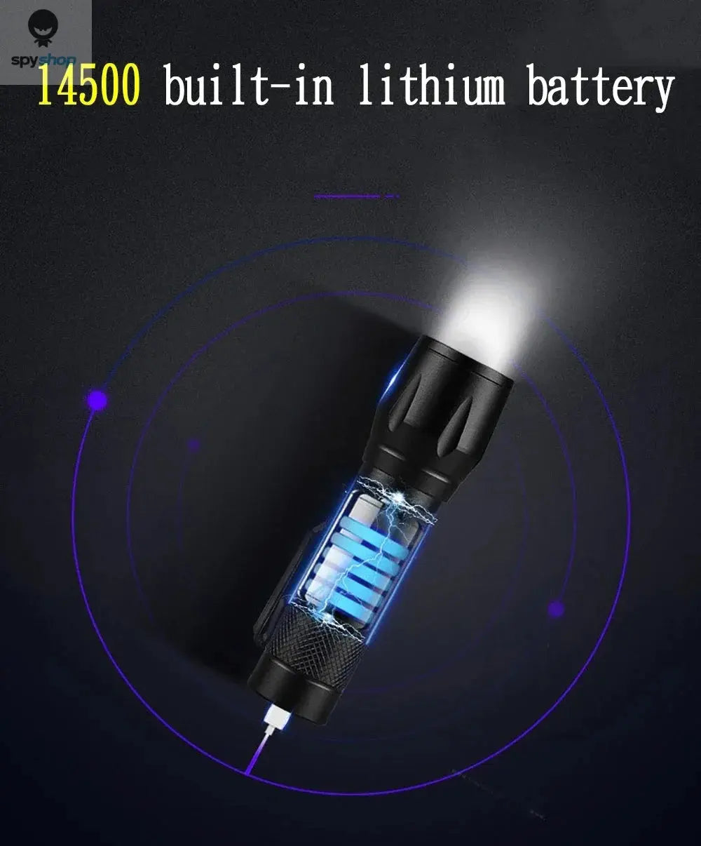 Mini LED Flashlight COB+XPE Portable Torch USB Charging Camping Lantern Zoomable Focus Light Tactical Flashlight with Pen Clip Spy-shop.com