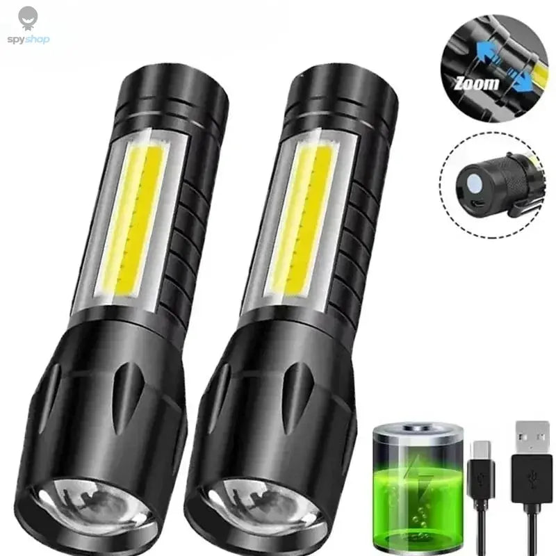 Mini LED Flashlight COB+XPE Portable Torch USB Charging Camping Lantern Zoomable Focus Light Tactical Flashlight with Pen Clip Spy-shop.com