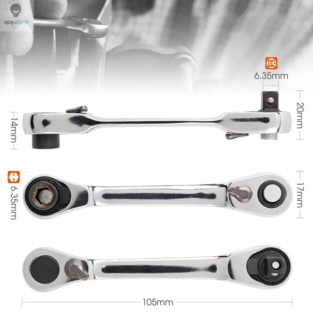 Mini treble 1/4 Ratchet Wrench Double Ended Quick Socket Ratchet Wrench Screwdriver Hex Torque Wrenches Set Spanner Spy-shop.com