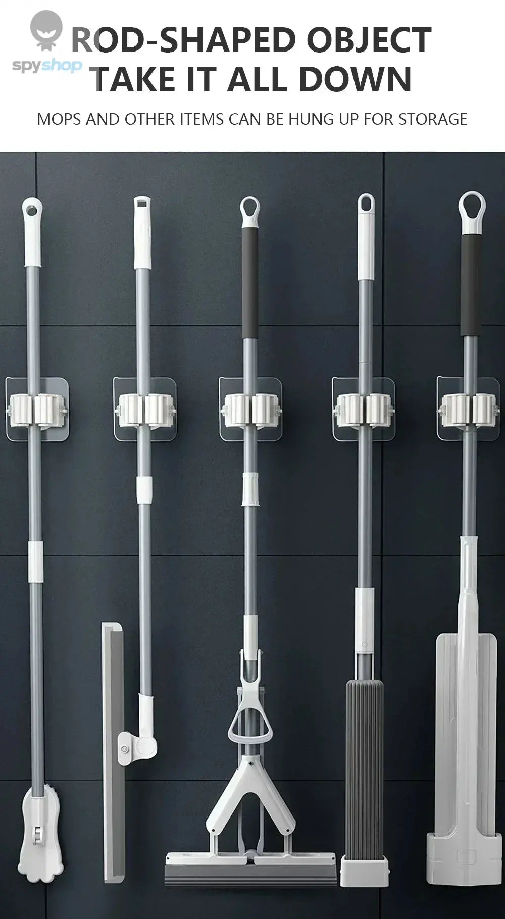 Mop Holder Self-adhesive Broom Stand Wall Mounted Mop Support Sweeping Brush Hook Storage Organizer Bathroom Kitchen Accessories Spy-shop.com