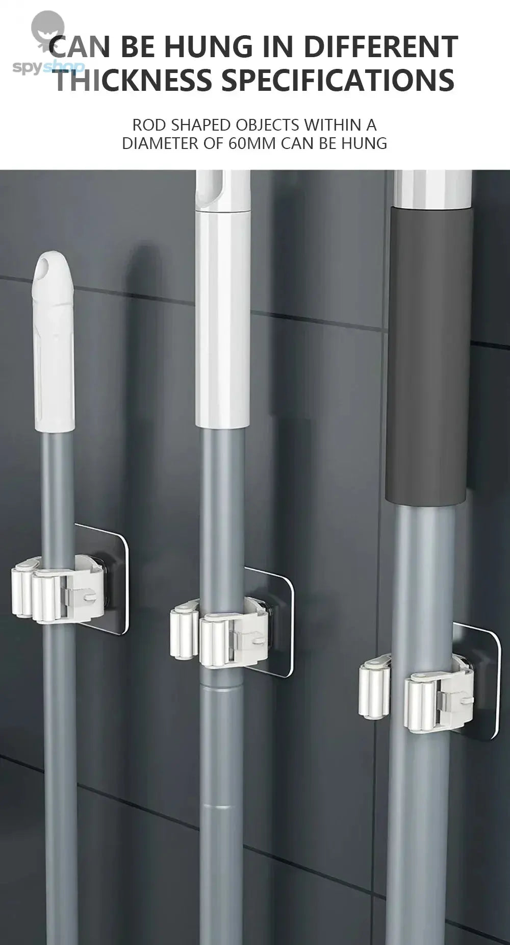 Mop Holder Self-adhesive Broom Stand Wall Mounted Mop Support Sweeping Brush Hook Storage Organizer Bathroom Kitchen Accessories Spy-shop.com