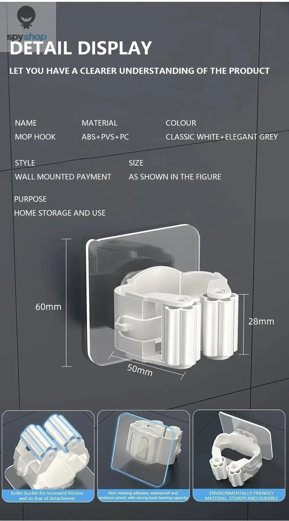 Mop Holder Self-adhesive Broom Stand Wall Mounted Mop Support Sweeping Brush Hook Storage Organizer Bathroom Kitchen Accessories Spy-shop.com