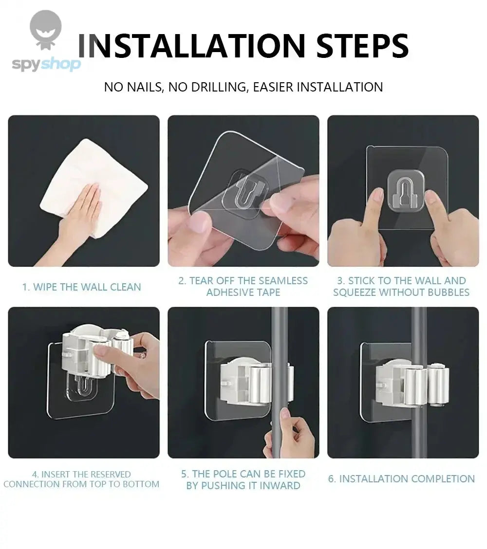 Mop Holder Self-adhesive Broom Stand Wall Mounted Mop Support Sweeping Brush Hook Storage Organizer Bathroom Kitchen Accessories Spy-shop.com