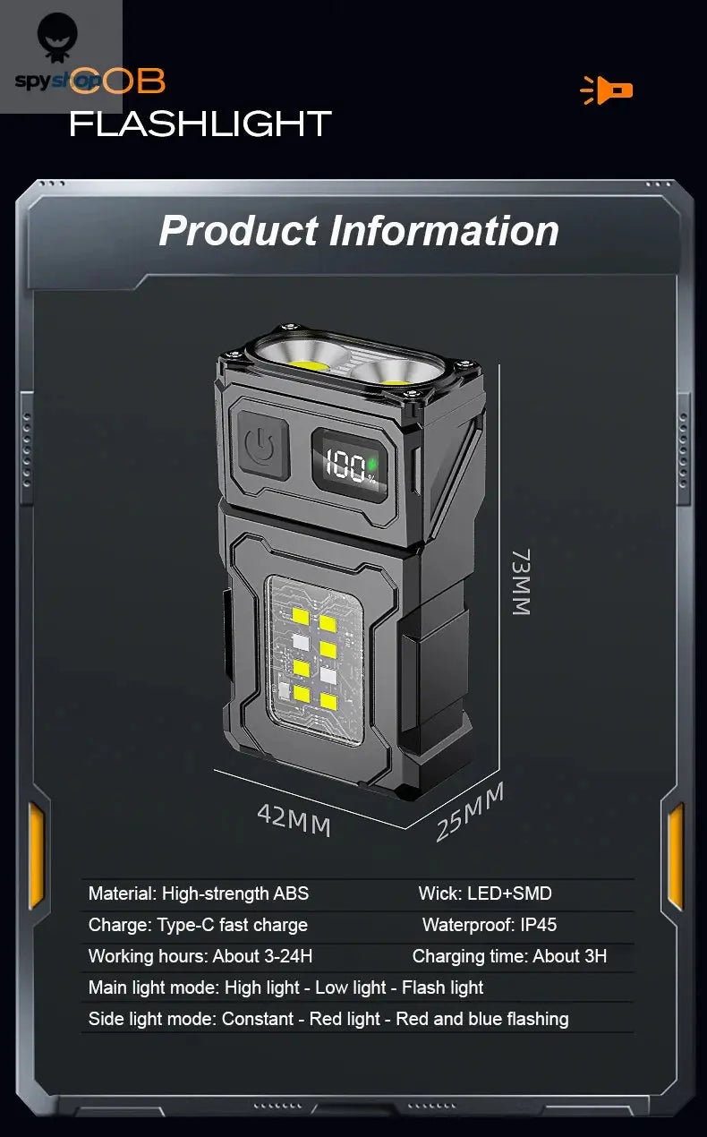 Multifunctional COB Flashlight Ajustable Angle LED Outdoor Torch Portable Keychain Light Magnetic Camping Warning Lamp Spy-shop.com