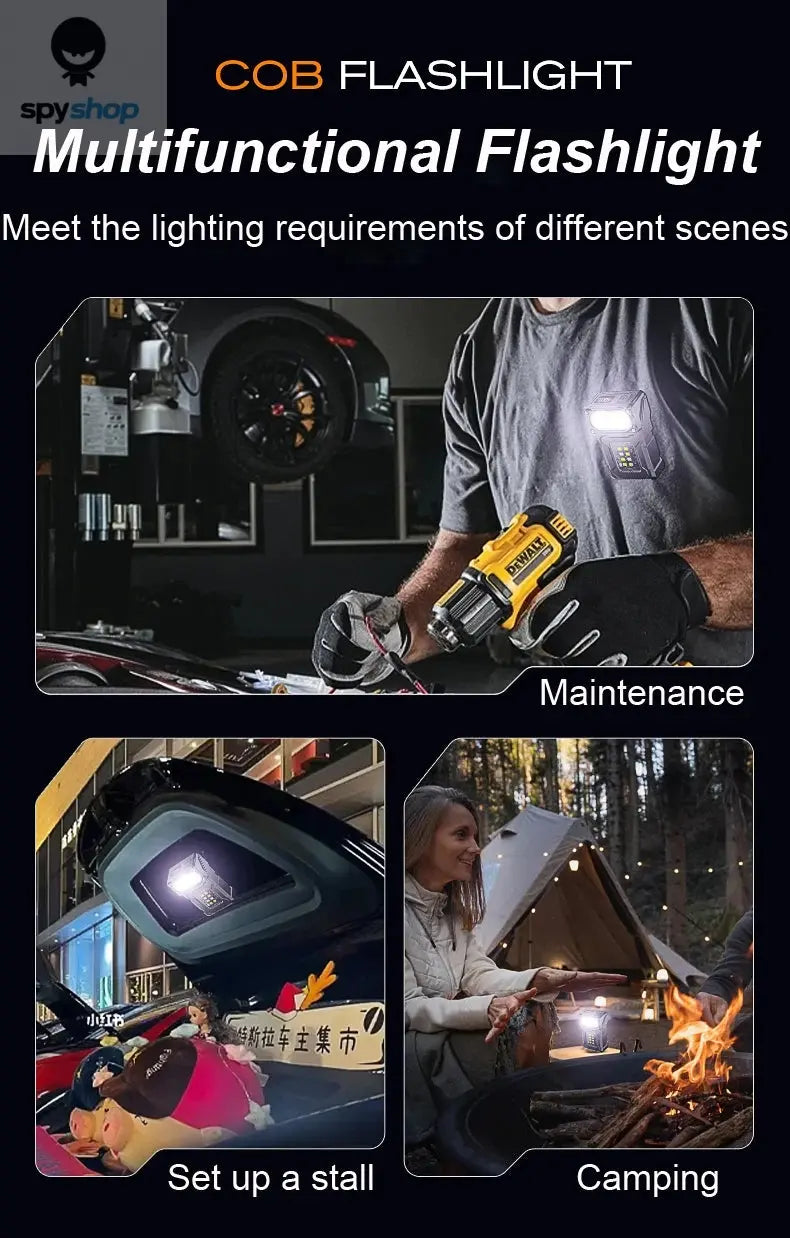 Multifunctional COB Flashlight Ajustable Angle LED Outdoor Torch Portable Keychain Light Magnetic Camping Warning Lamp Spy-shop.com