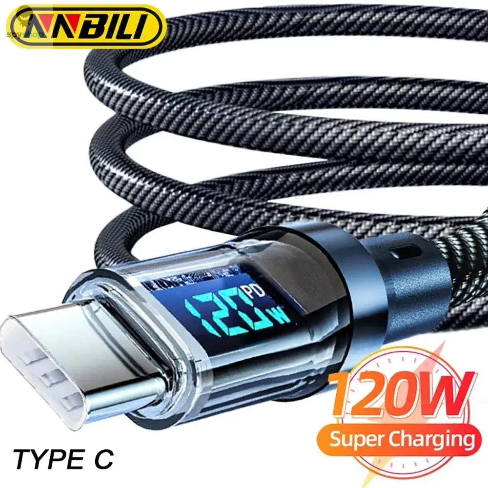 NNBILI 120W Type C to Type C Cable Phone Super Fast Charging Cable With LED Display USB To Type-C Data Cord For huawei oppo vivo Spy-shop.com
