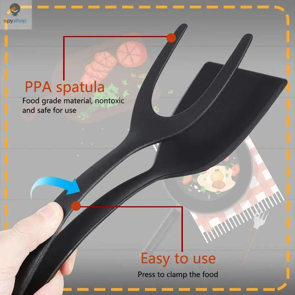 New 2 in 1 Grip Flip Spatula Tongs Egg Flipper Spatula Nylon Non Stick Coating Pancake Fish French Toast Omelet Making Tool Spy-shop.com